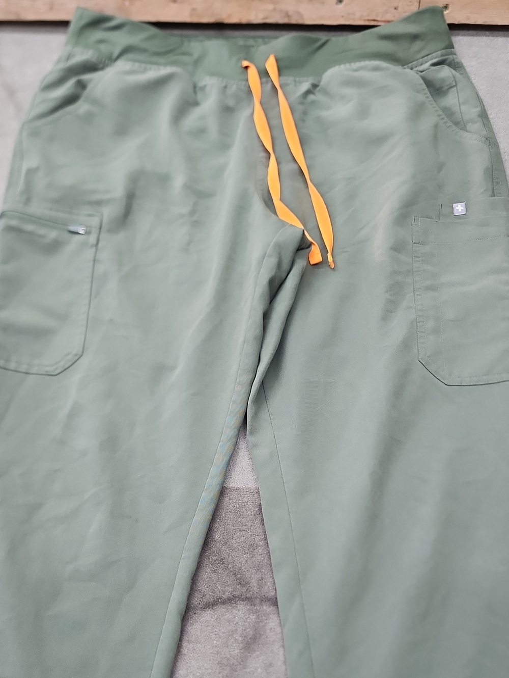 Figs Olive Green Men's Scrub Pants with Orange Drawstring